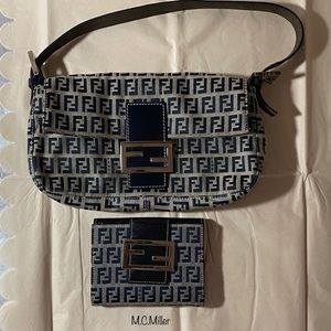 SALE Fendi Zucca Baguette and Wallet Set Navy Blue